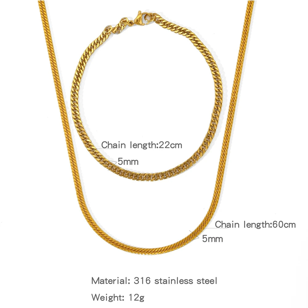Stainless Steel NK Snake Chain Necklace/Twist Bracelet for Women. Jewelry Set, Gold in Color - DIY Accessories