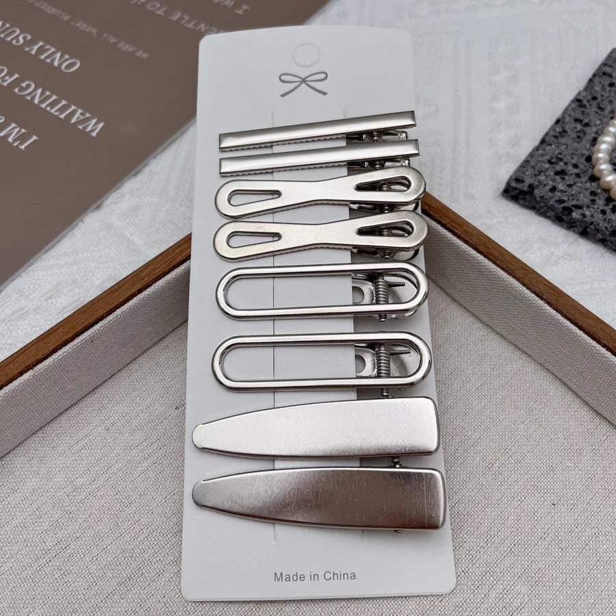 Y2K Silver Metal Hair Clips Set