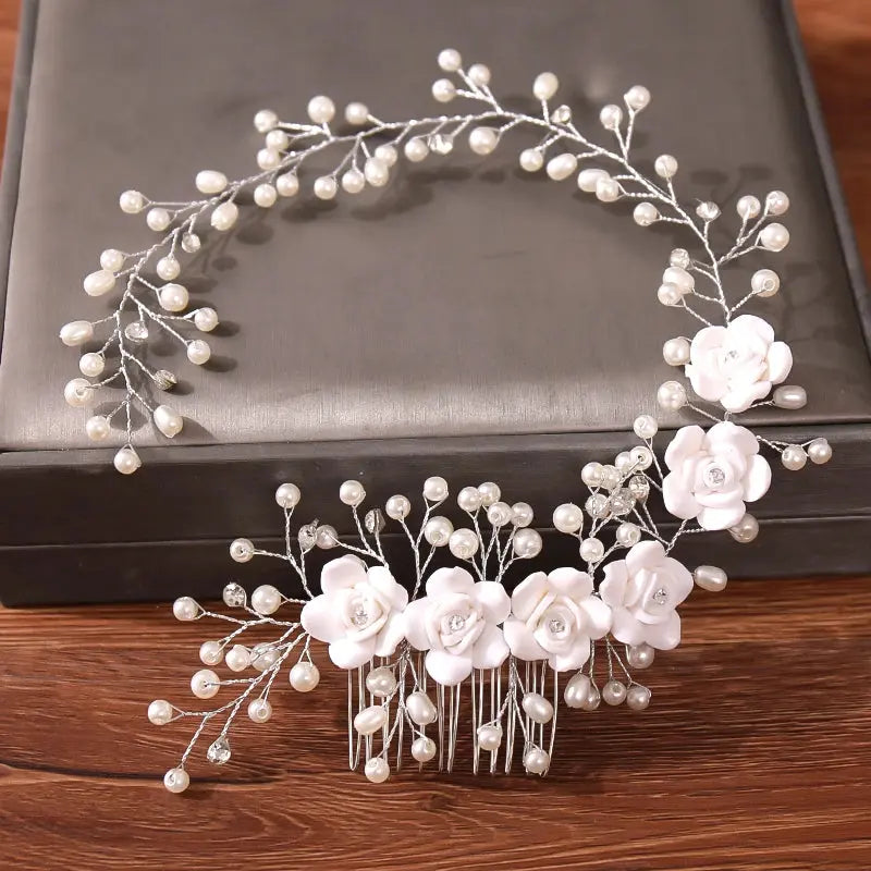 Wedding Hair Combs Bridal Hair Accessories For Women Hair Jewelry Silver Color Pearl Rhinestone Head Jewelry Women Accessories-hair accessories-SWEET T 52
