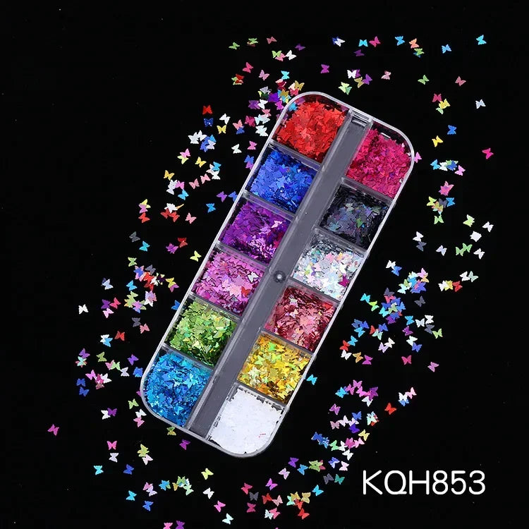 12 Grid/Box 3D Shiny Manicure Accessories, Transparent AB Nail Rhinestones, Colorful Nail Art Kit