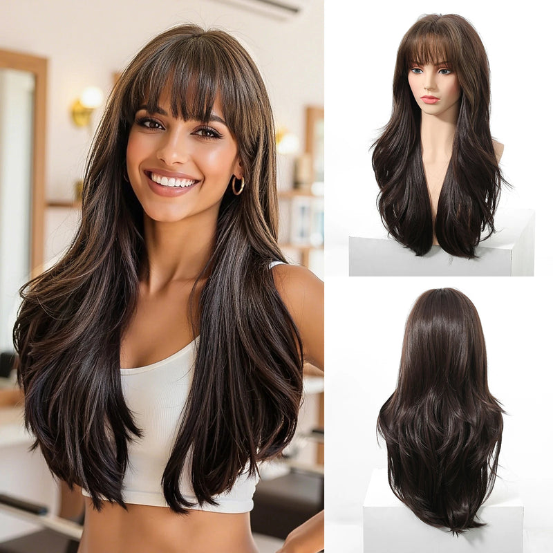 EASIHAIR Light Orange Synthetic Wigs Long Wavy Ombre Natural Hair Wigs with Bangs for Women Cosplay Lolita Wig Heat Resistant SWEET T 52