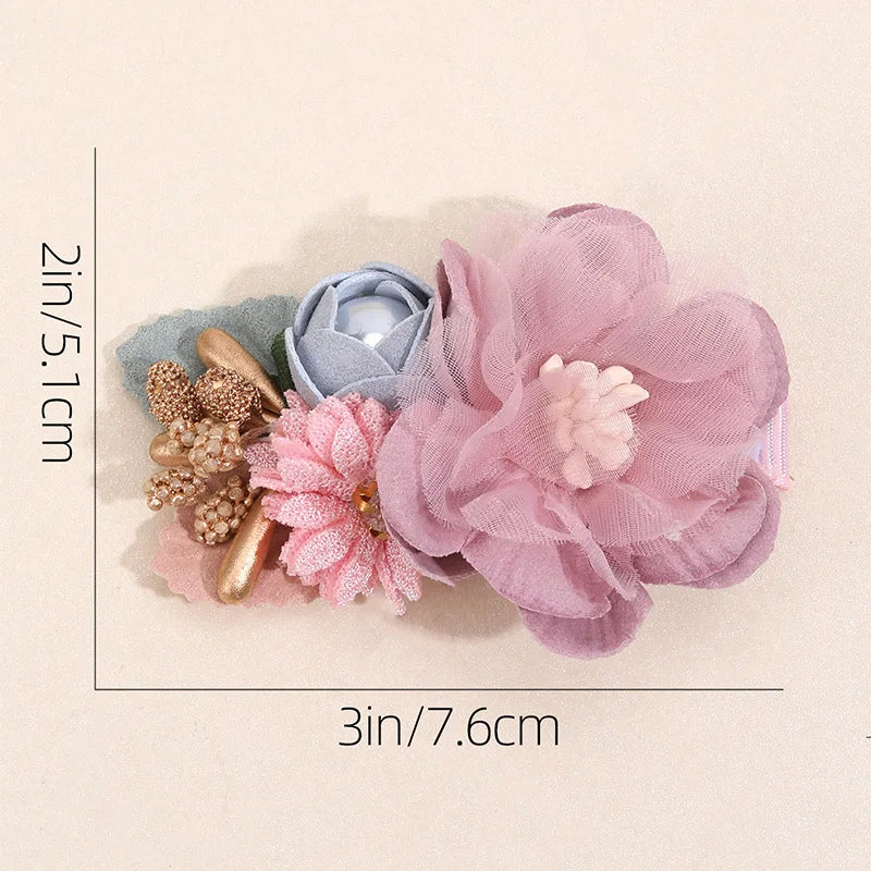 Artificial Flower Hair Clips - Cute Mesh Rose Hairpins with Pearl Barrette Hairgrips for Children, Hair Accessories