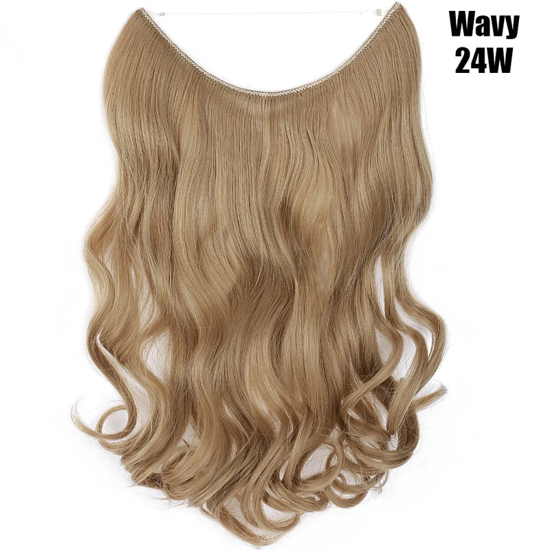 Fil synthétique invisible de 20 pouces, sans clip, extensions de cheveux, postiches en ligne de poisson/extensions de cheveux, faux cheveux pour femmes