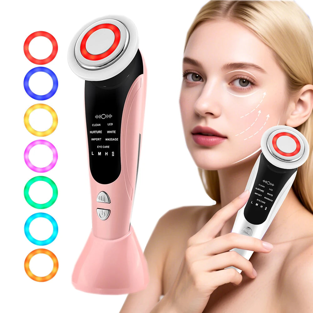7 in 1 Facial Massager Vibration Hot Compress Skin Care Tool Skin Rejuvenation EMS Facial Firming Massager Face Eye Care Sweet T 52