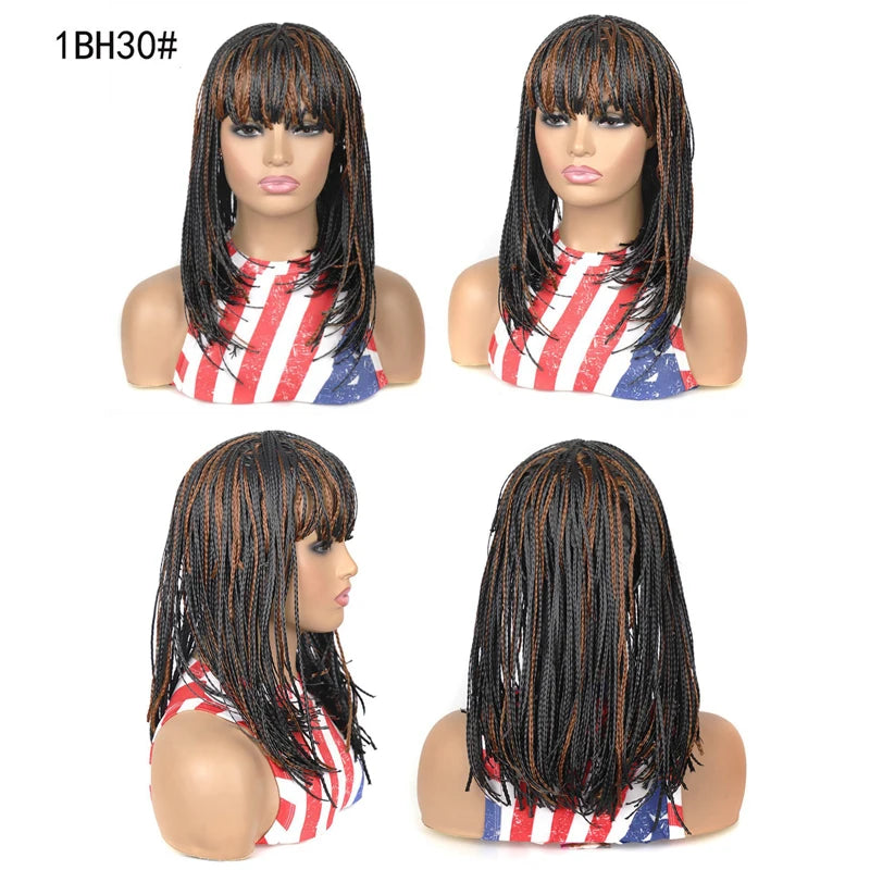 Afro Dreadlocks Box Braided Bob Wig Synthetic Short Braids Wig For Black Women Blunt Bangs 3X Twist Braids High Quality Wig Sweet T 52