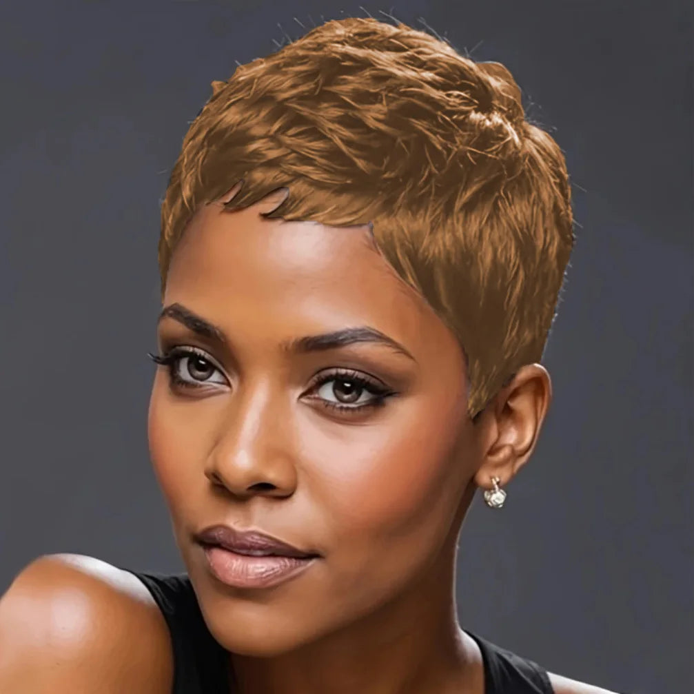150% Density 4Inch Pixie Cut Curly Wave Human Hair Wig for Women Full Machine Made Wig for Daily Wear and Party