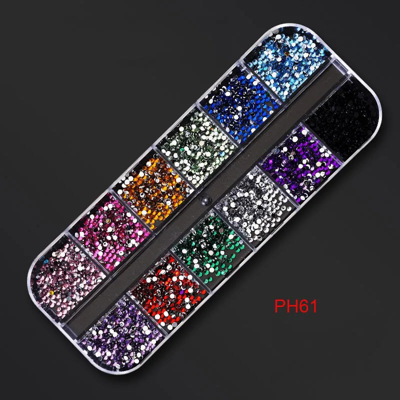 12Gird Box Multi Size AB/Colorful Non-Hotfix Rhinestones Flatback Crystal Diamond Gems 3D Glitter Nail Art Luxurious Decorations SWEET T 52