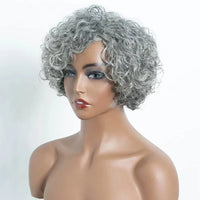 Brazilian Curly Short Grey Wavy Bob Wigs - Natural Remy 100% Human Hair Wig s - Silver Gray Wigs for Women, Deep Wave Frontal Wigs