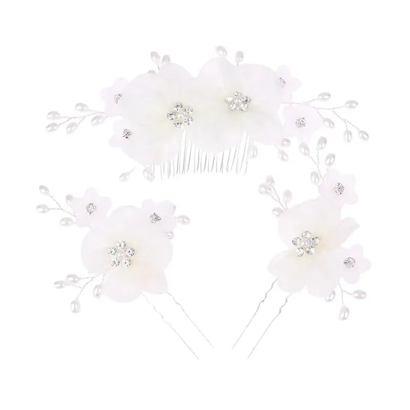 Handmade Elegant Pearl Hair Pins - White Flower Rhinestone Hair Comb For Wedding Parties/Bridal Hair Accessories-hair accessories-SWEET T 52
