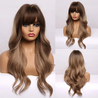 EASIHAIR Light Orange Synthetic Wigs Long Wavy Ombre Natural Hair Wigs with Bangs for Women Cosplay Lolita Wig Heat Resistant SWEET T 52