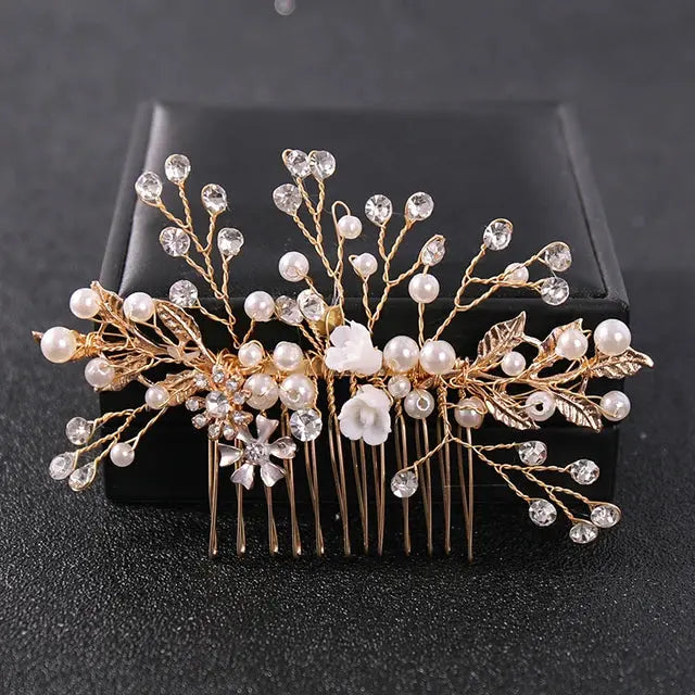 Silver/Gold/Pearl/Rhinestone Hair Accessories, Crystal Bridal Headdress/Hair Combs for Women & Girls-hair accessories-SWEET T 52