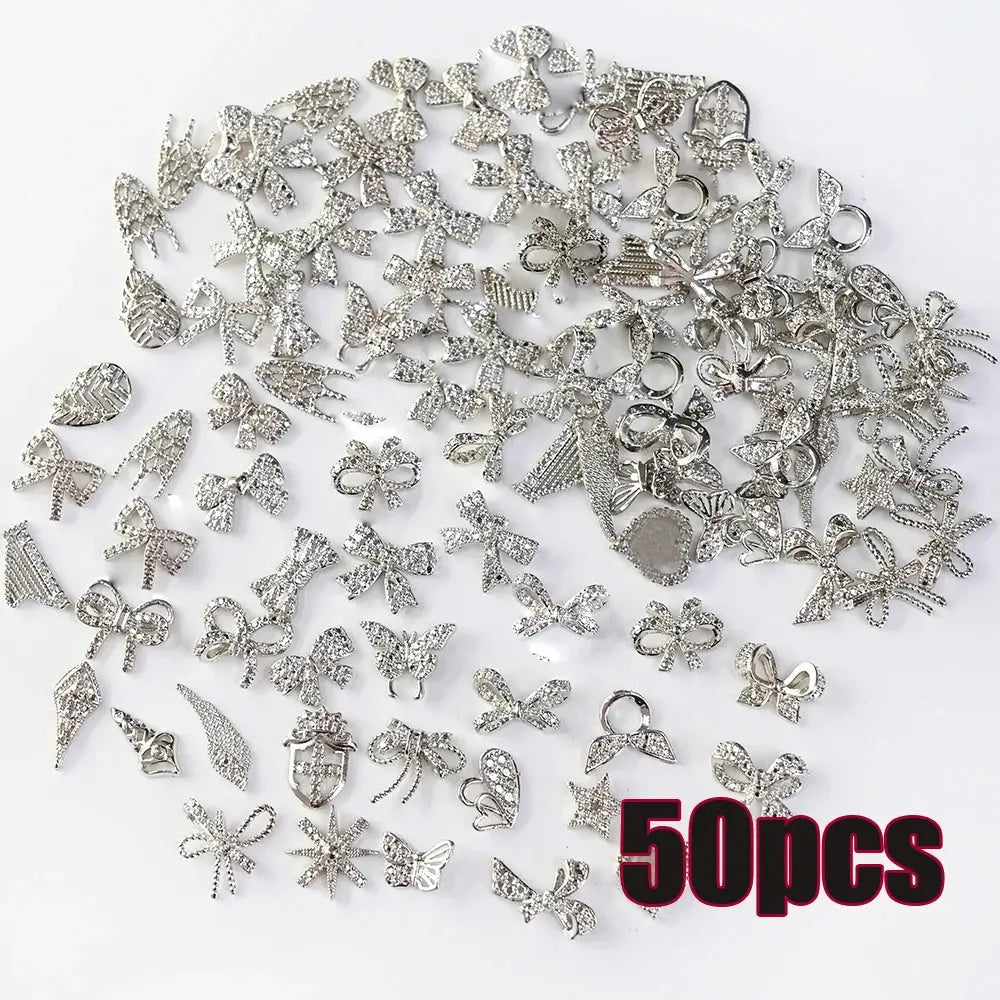 1 Bag Random Luxury Nail Art Dangle Jewelry, Mixed Style Nail Charms, Rhinestones 3D, 50 Pieces - SWEET T 52