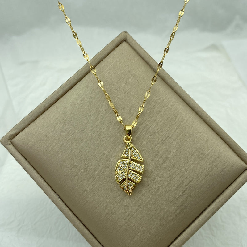 Gold Color Necklace for Women & Girls - Zircon Jewelry Pendant Necklace in Stainless Steel, Many Designs