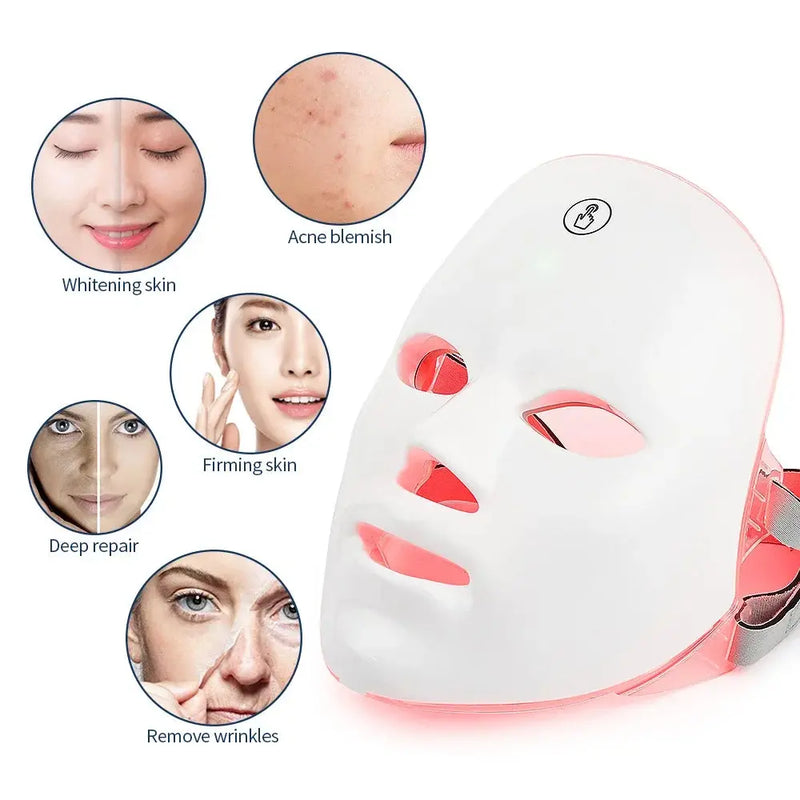 7 Color LED Facial Mask With Neck, Red Light Therapy Mask for Skin Tightening/Lifting/Anti-aging/Bio-Light Beauty Device