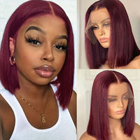 Ombre Straight Bob 13x6X2 Lace Front Wigs. Human Hair Short Bob Wigs, Ash Blonde Remy Hair, Pre-Plucked, Glueless Wig.