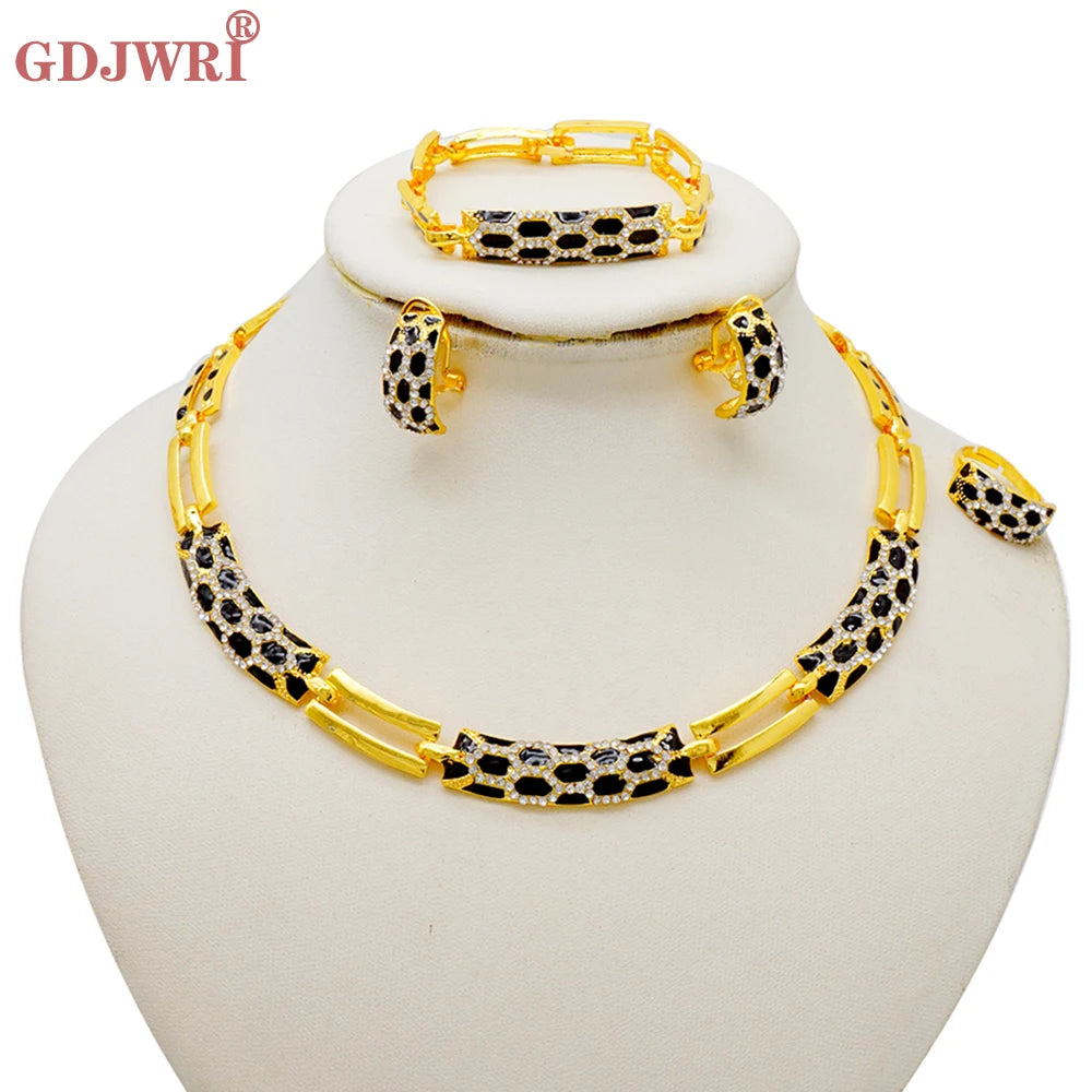 Dubai Gold Color Classics Jewelry Sets for Women - Charming Crystal Green Necklace/Earrings - Nigerian Wedding, African Costume Jewelry
