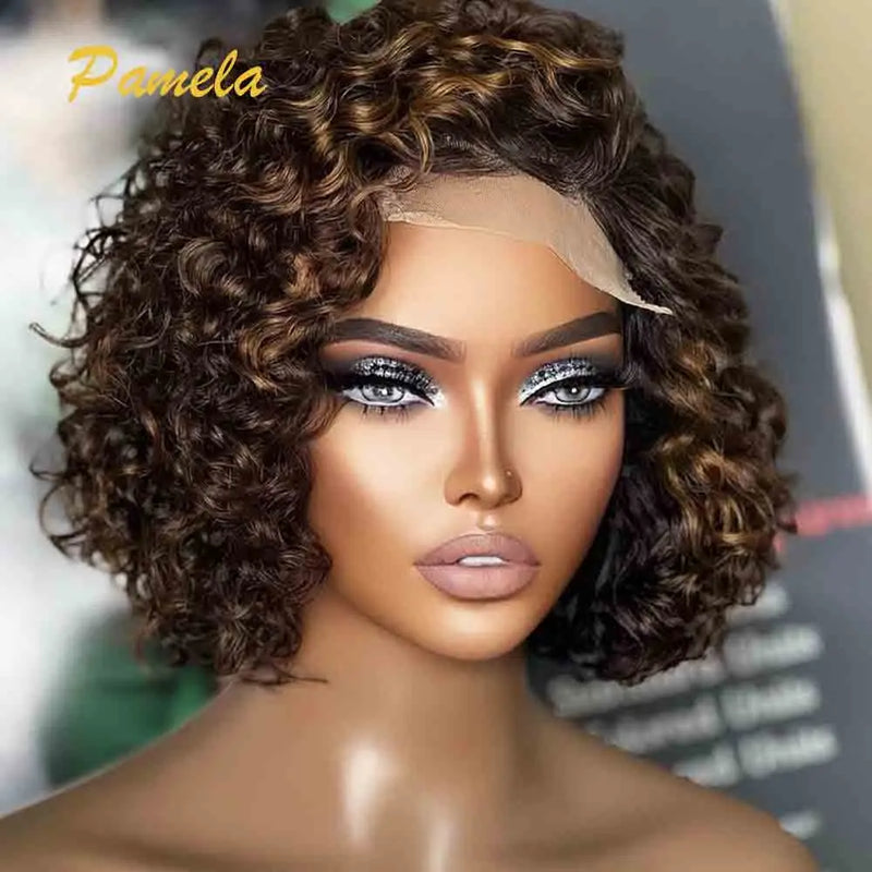 Blonde Highlights, Short Bob, Glueless Human Hair Wig, Ready To Go Curly Bob 13x4 & 4x4 for Women