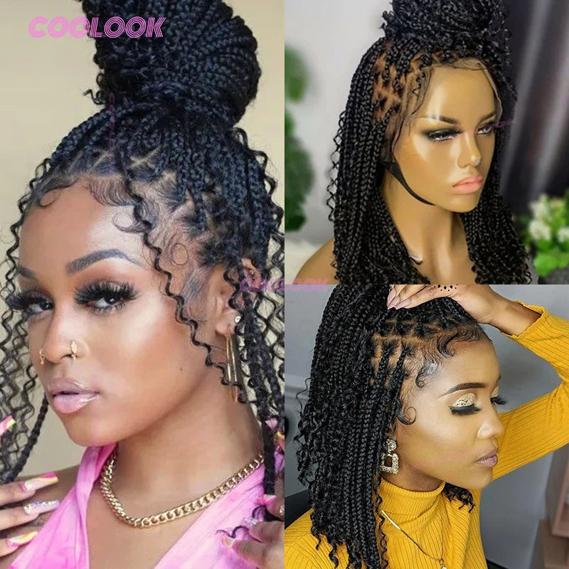 10" Short Bob Wigs Synthetic Braided Wigs For Women Box Braid Full Lace Wig Braid African Cornrow Braids Lace Wigs Cheap Sweet T 52