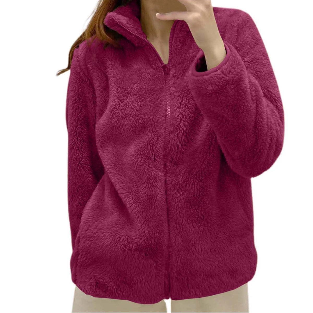 Women's Fluffy Fleece Zip-Up Jacket