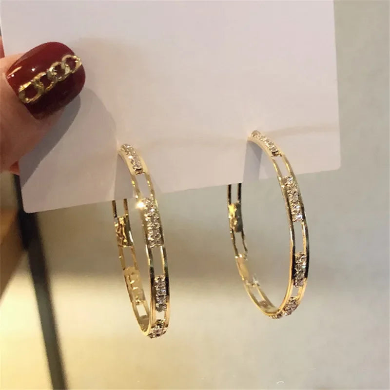 Luxury Personality Crystal Hoop Earrings for Women & Girls. Gold Color Fashion Jewelry