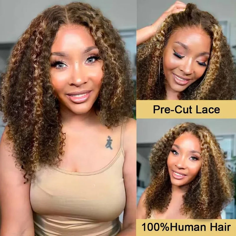 250% Density Deep Wave Transparent 13x4, 13x6 Lace Frontal Human Hair Wigs, 4/27 Ombre Highlights for Women