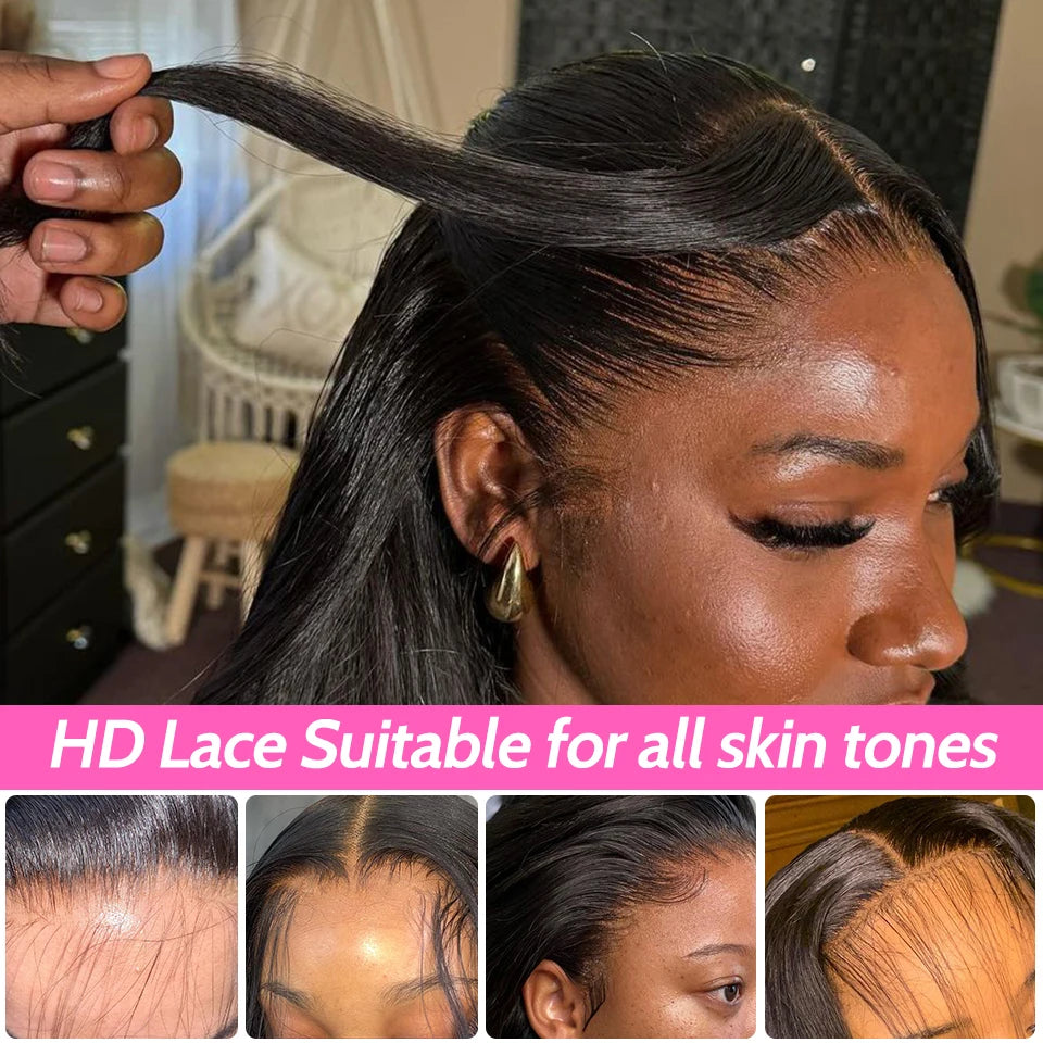 Glueless Human Hair Wigs, Ready To Wear - Straight, Glueless, Pre-plucked, Wear And Go, 7x5 HD Lace Front Wigs with Pre-Cut Lace