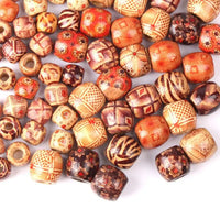 Wood Hair Beads for Women and Girls - 50 Piece Bag of 12 mm Beads, 6 mm Holes for Braids