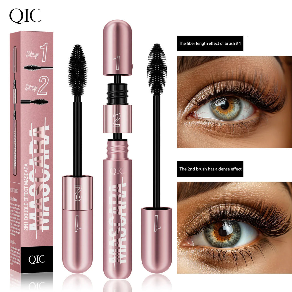QIC new rose gold double-effect mascara, dense and slender two-in-one waterproof and non-smudging curled mascara. Sweet T 52