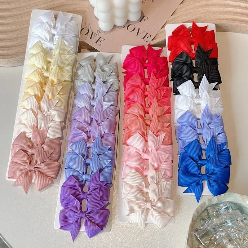 10Pcs/Set Grosgrain Ribbon Bowknot Hair Clips for Cute Little Girls, Barrettes, Baby Hair Accessories