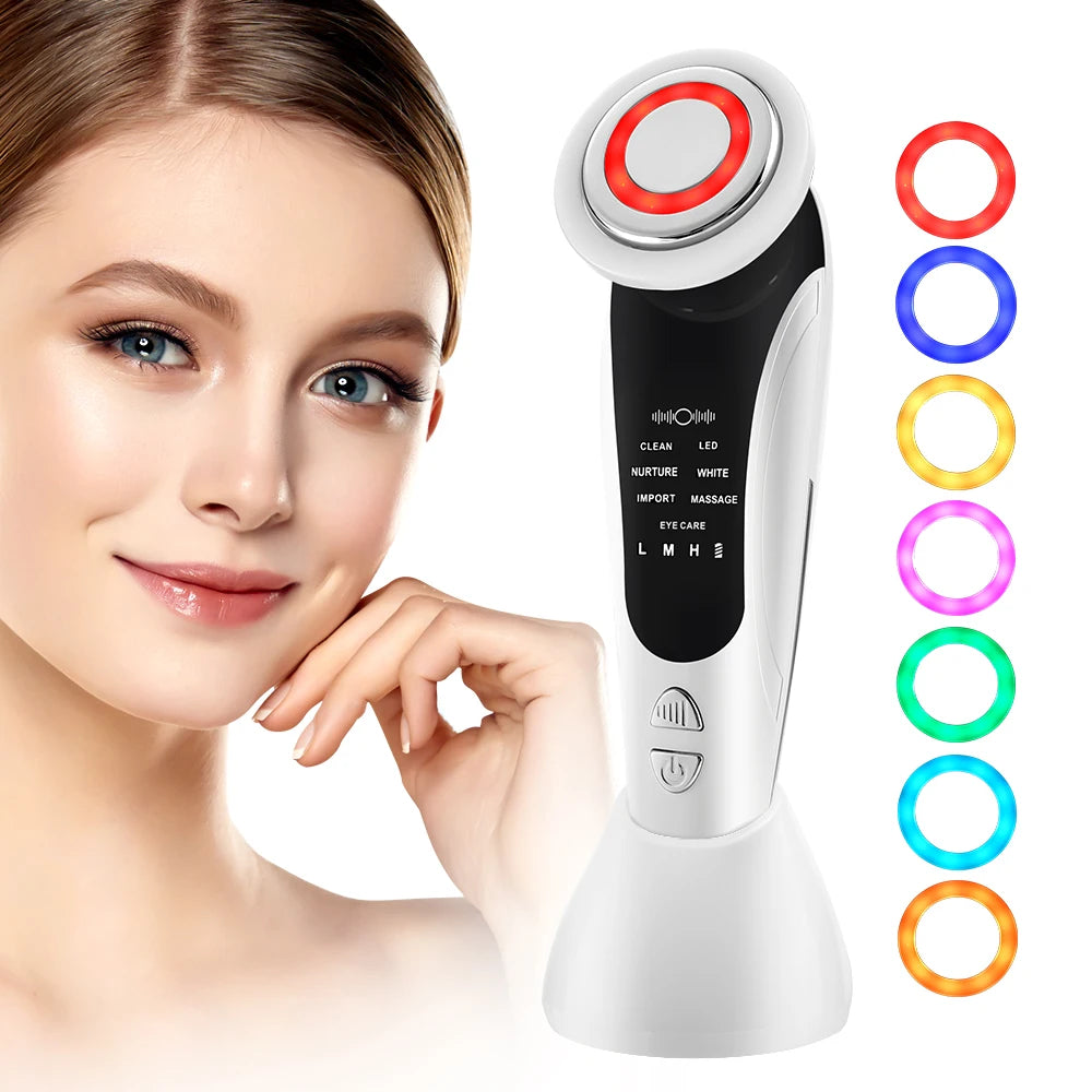 7 in 1 Facial Massager Vibration Hot Compress Skin Care Tool Skin Rejuvenation EMS Facial Firming Massager Face Eye Care Sweet T 52