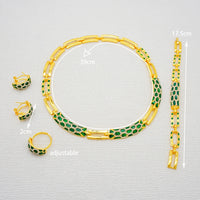 Dubai Gold Color Classics Jewelry Sets for Women - Charming Crystal Green Necklace/Earrings - Nigerian Wedding, African Costume Jewelry