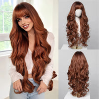 EASIHAIR Light Orange Synthetic Wigs Long Wavy Ombre Natural Hair Wigs with Bangs for Women Cosplay Lolita Wig Heat Resistant SWEET T 52