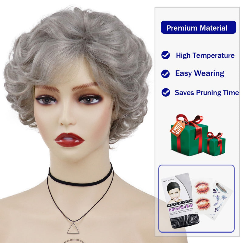 Synthetic Ombre Gray Short Curly Wigs for Women, Moms, Seniors - Golden Girls Wigs