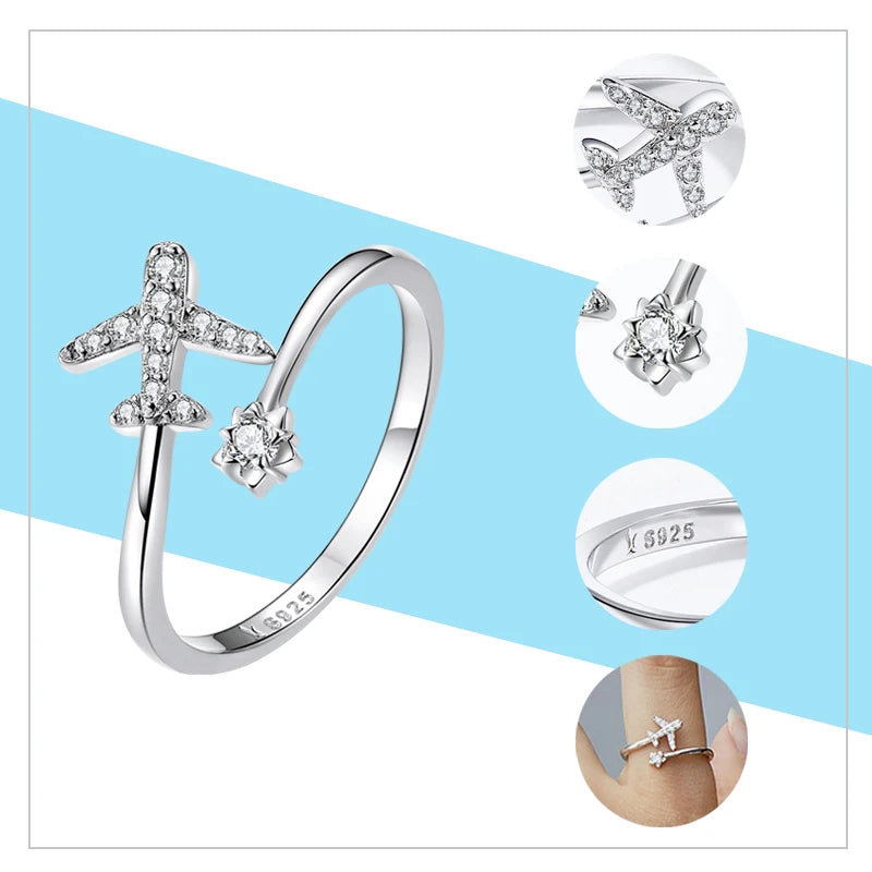 Adjustable Rings - Real 925 Sterling Silver, Stackable, Engagement Zircon Open Size Rings for Women