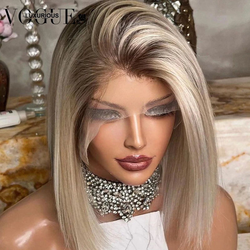 200% Density Ombre Ash Blonde Lace Front Human Hair Wig, 613 HD Lace Frontal Wig, Swiss Lace, for Women and Girls