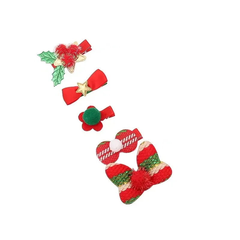 Five Piece Set, Bow Hairpin, Snowman, Christmas Tree, Duck Bill Clip for Girls and Babies