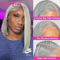 Silver Grey Bob Wig — 13x6 HD Lace Front, Vietnamese Human Hair, Ships from USA