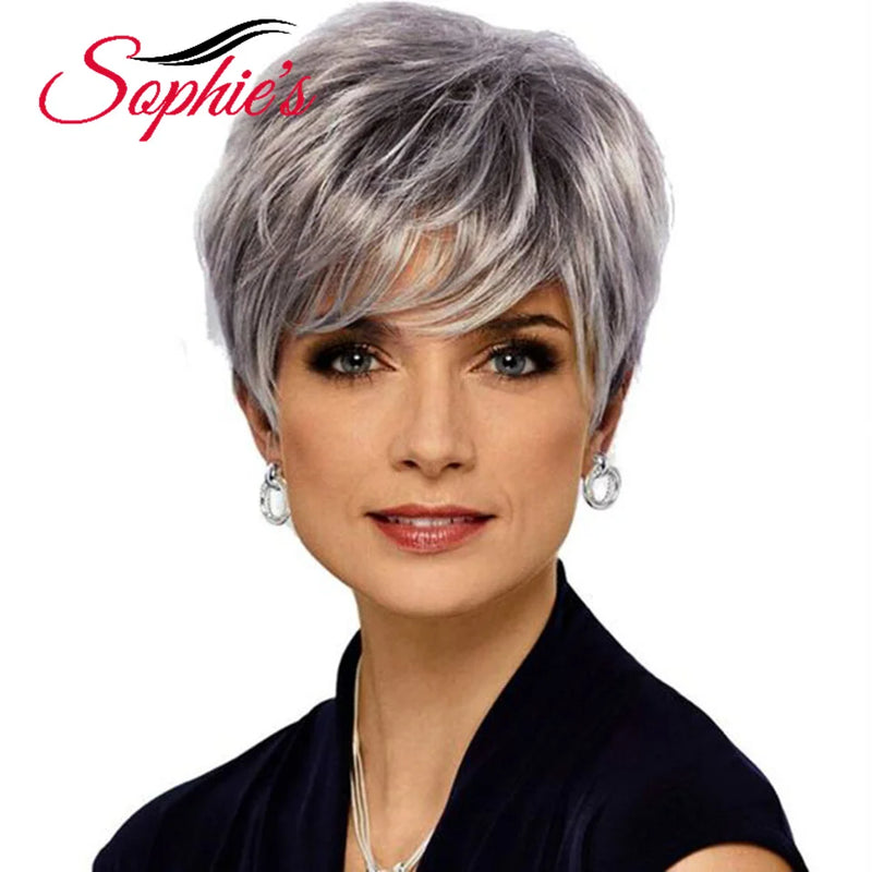 Pixie Cut Wig, Short Wig, Full Machine Made Wig. Brazilian Hair Wig, Non-Lace, Mixed Grey, 180% Density-hair accessories-SWEET T 52