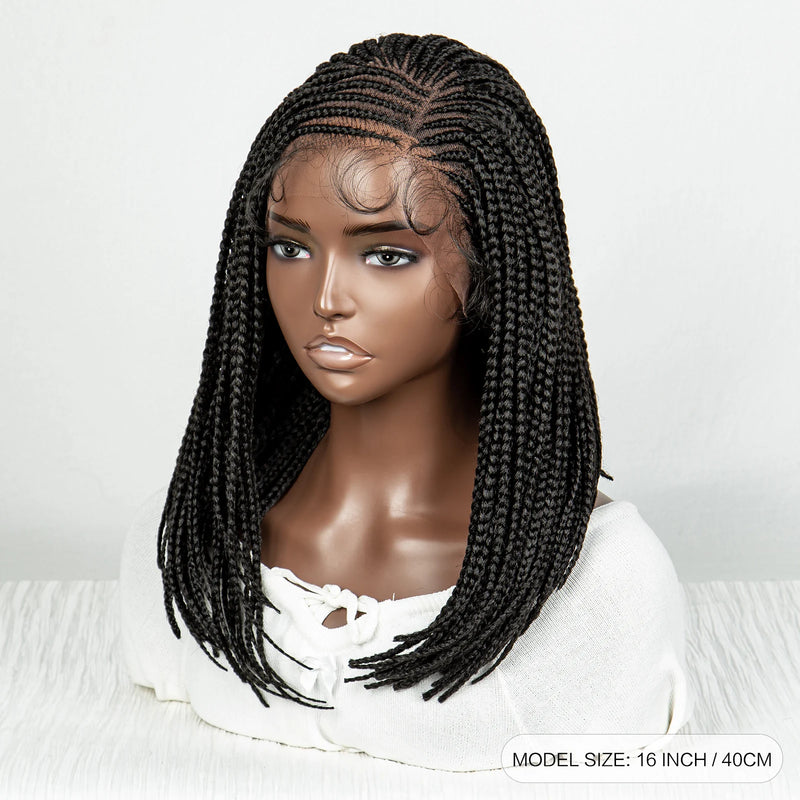 Braided Bob Wig, Synthetic Lace Front Wig, Knotless Box Braided Wig with Baby Hair for Women-hair accessories-SWEET T 52