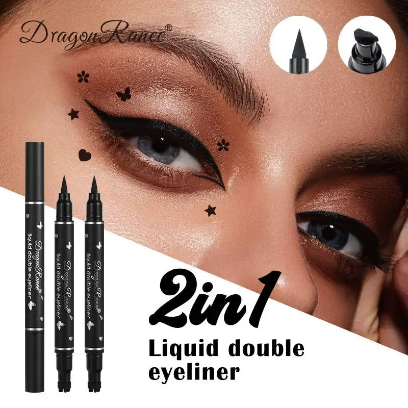 2 in 1 Butterfly Seal Eyeliner Pen, Star/Moon Stamp, Long-Lasting Waterproof Black Liquid Eye Liner Pencil, Unisex