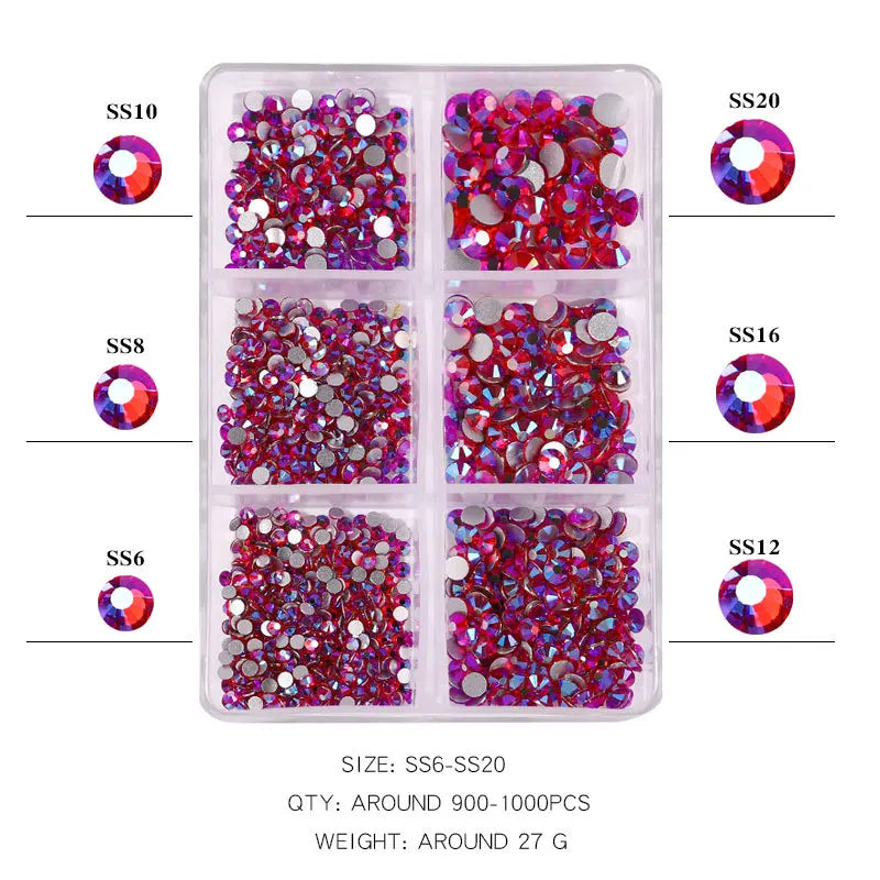 12Gird Box Multi Size AB/Colorful Non-Hotfix Rhinestones Flatback Crystal Diamond Gems 3D Glitter Nail Art Luxurious Decorations SWEET T 52