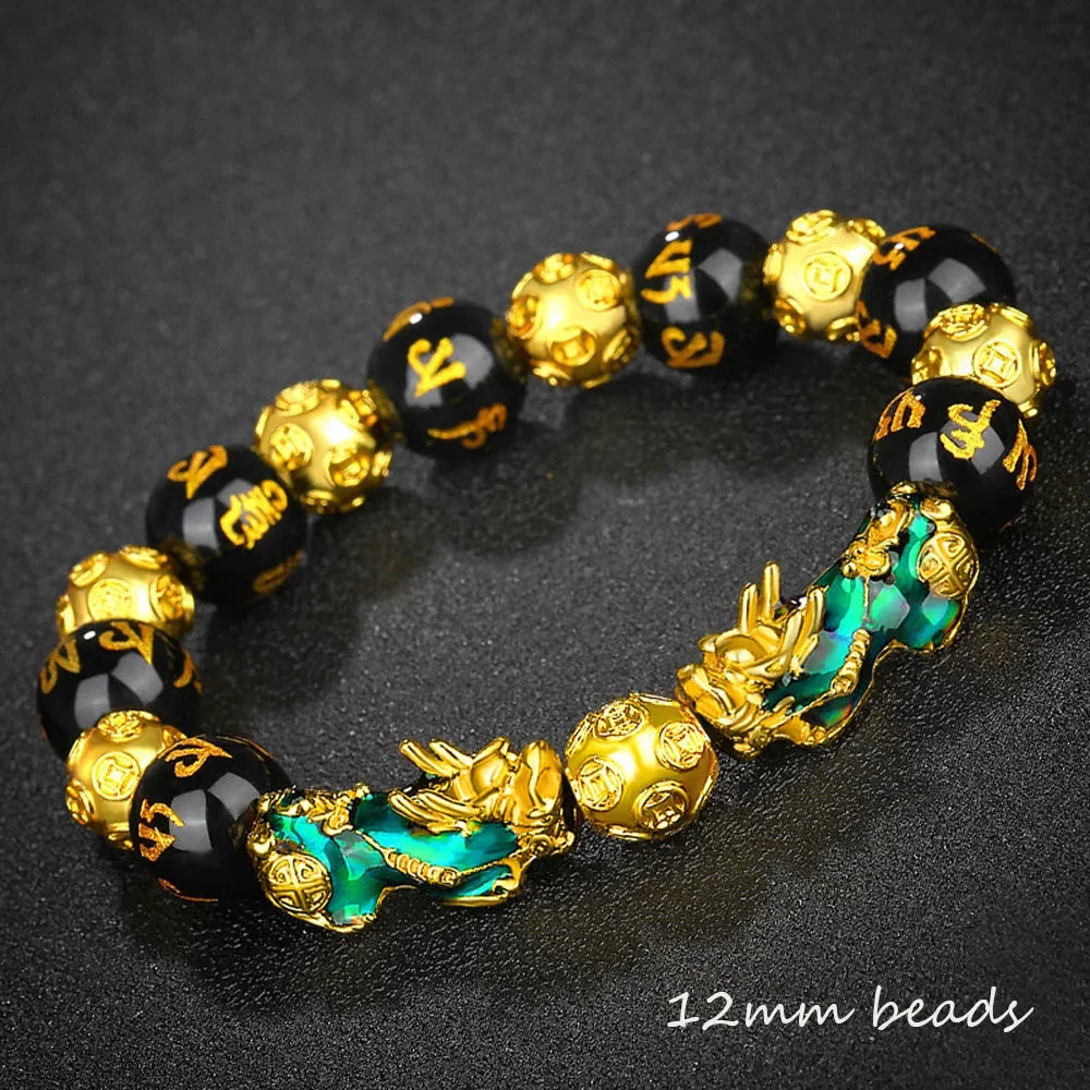 Fashion Jewelry - Obsidian Stone Beads (Attract Wealth) Feng Shui Good Luck Bangle Bracelets