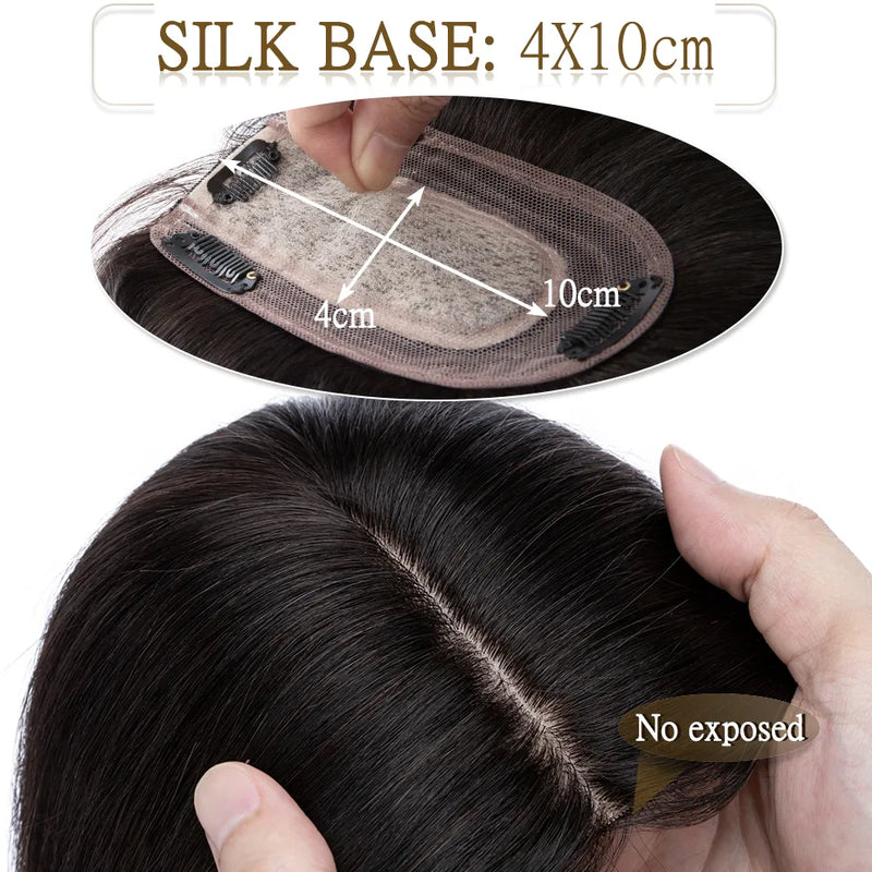 Hair Toppers - 7x13 cm Women's Hair Topper Clip, Natural 100% Human Hair For Women and Girls, Silk Based Clip-In Hair Extension