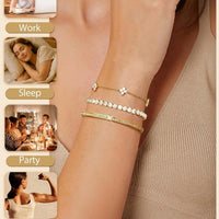 3PC Stackable Bracelet Set for Women - Adjustable 14K Gold-Plated & Silver Stainless Steel Tennis Bracelets
