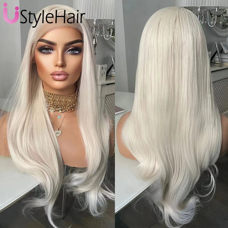 Synthetic Platinum Blonde Lace Frontal Wigs for Woman & Girls. Natural Wave, Daily Use, Glueless Platinum Wigs