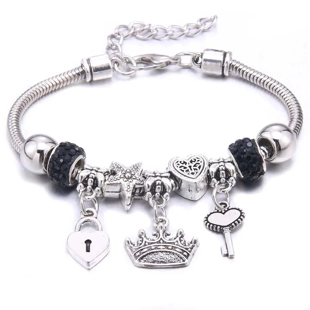 New Charm Bracelet & Bangles Jewelry for Women - White Butterfly Crown Beads "Lobster Clasp" Charm Bracelets
