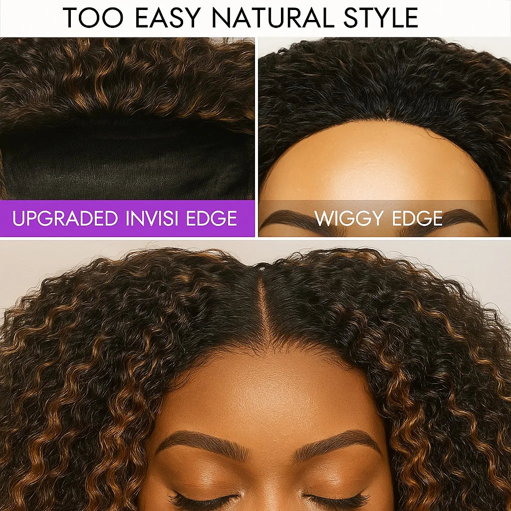 1B/30 Highlight Water Wave Half Wig Human Hair Seamless Flip Over Wig Draw-strings Invisi Ombre Brazilian Remy 3/4 Half Wigs Sweet T 52