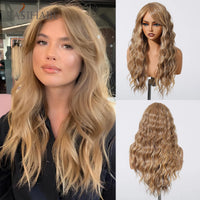 EASIHAIR Light Orange Synthetic Wigs Long Wavy Ombre Natural Hair Wigs with Bangs for Women Cosplay Lolita Wig Heat Resistant SWEET T 52