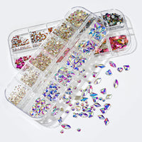 12Gird Box Multi Size AB/Colorful Non-Hotfix Rhinestones Flatback Crystal Diamond Gems 3D Glitter Nail Art Luxurious Decorations SWEET T 52