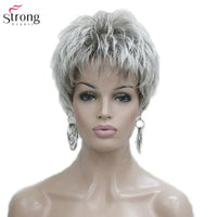 StrongBeauty Women's Wig Short Straight Pixie Cut Natural Hai Synthetic Capless Wig Gray/Red Sweet T 52